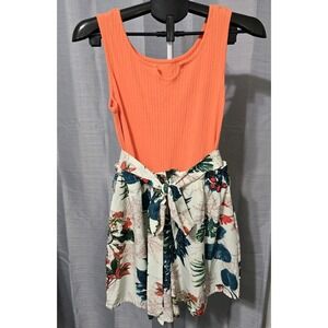 Women's XXL Orange Floral Sleeveless Shorts Romper